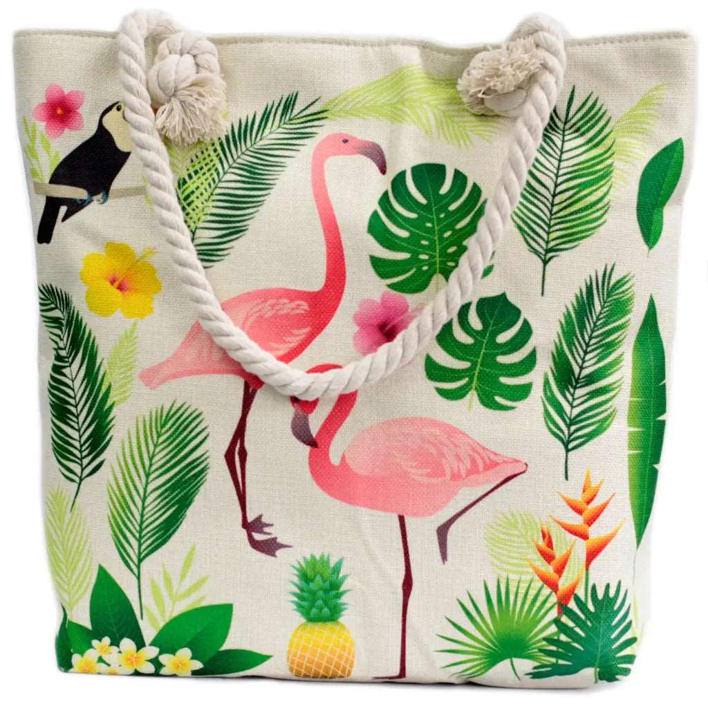 Bolsa de compras com alça de corda - flamenco tropical -