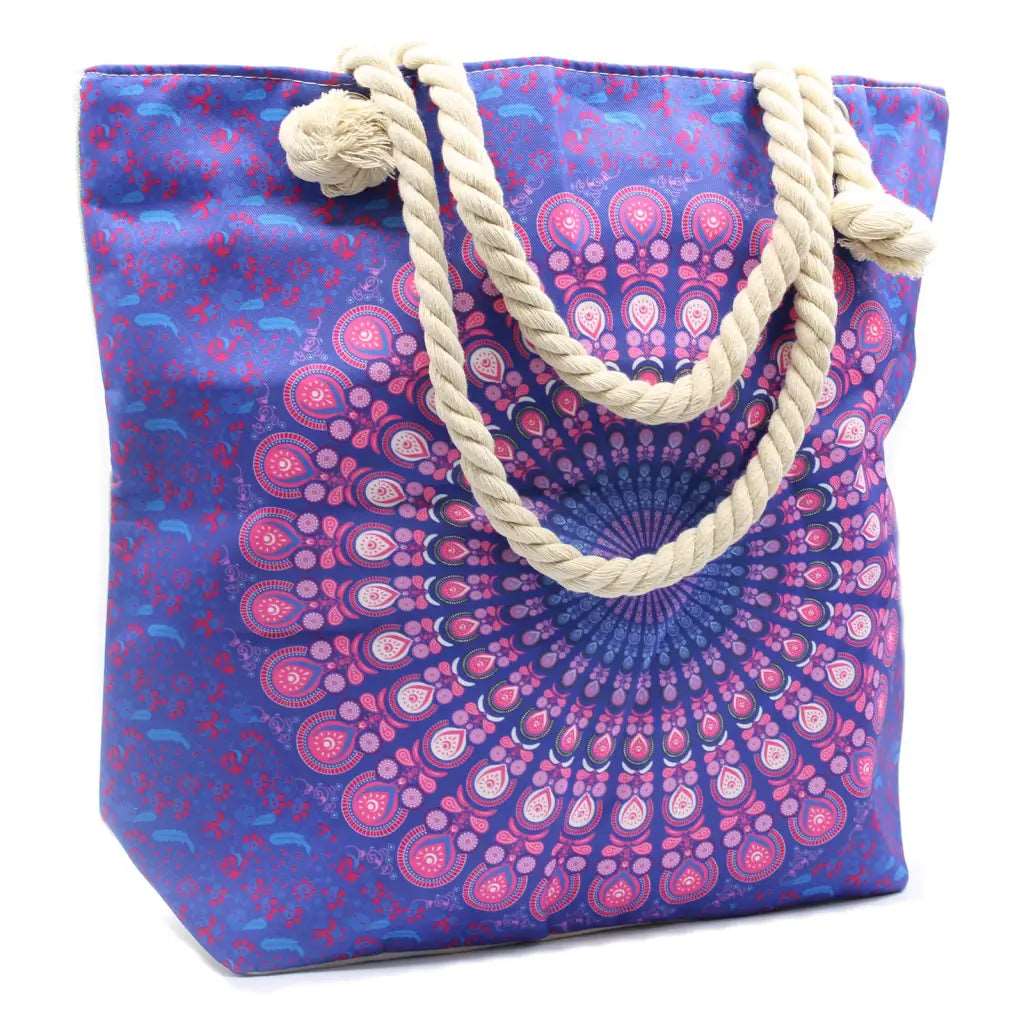 Bolsa de mandala com alça de corda - Azul violeta 