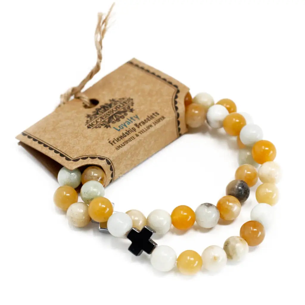 Conjunto de 2 Pulseiras- lealdade - Amazonita e jaspe amarelo