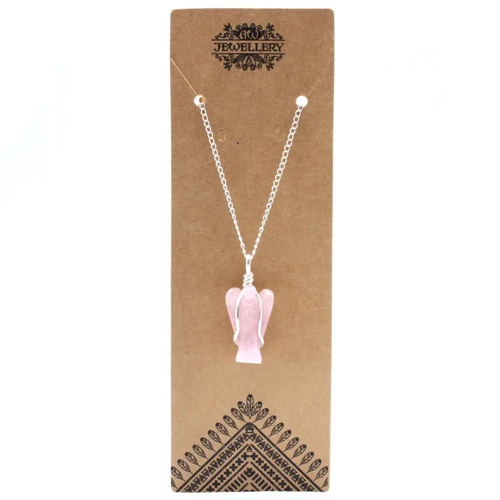 Pingente do Anjo Guardiano com Pedras naturais - Quartz Pink