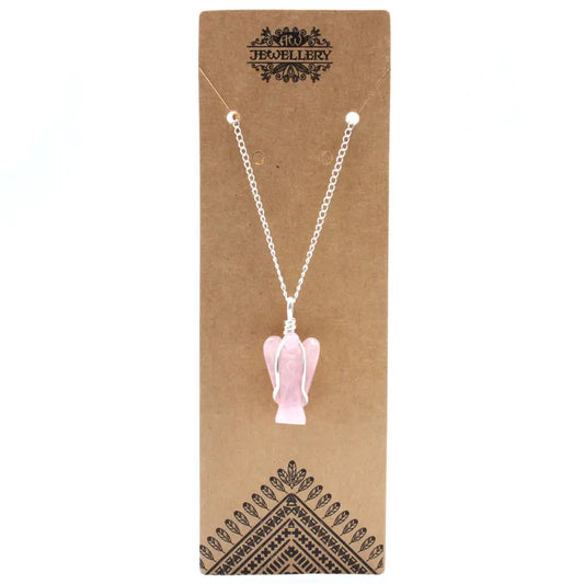 Pingente do Anjo Guardiano com Pedras naturais - Quartz Pink