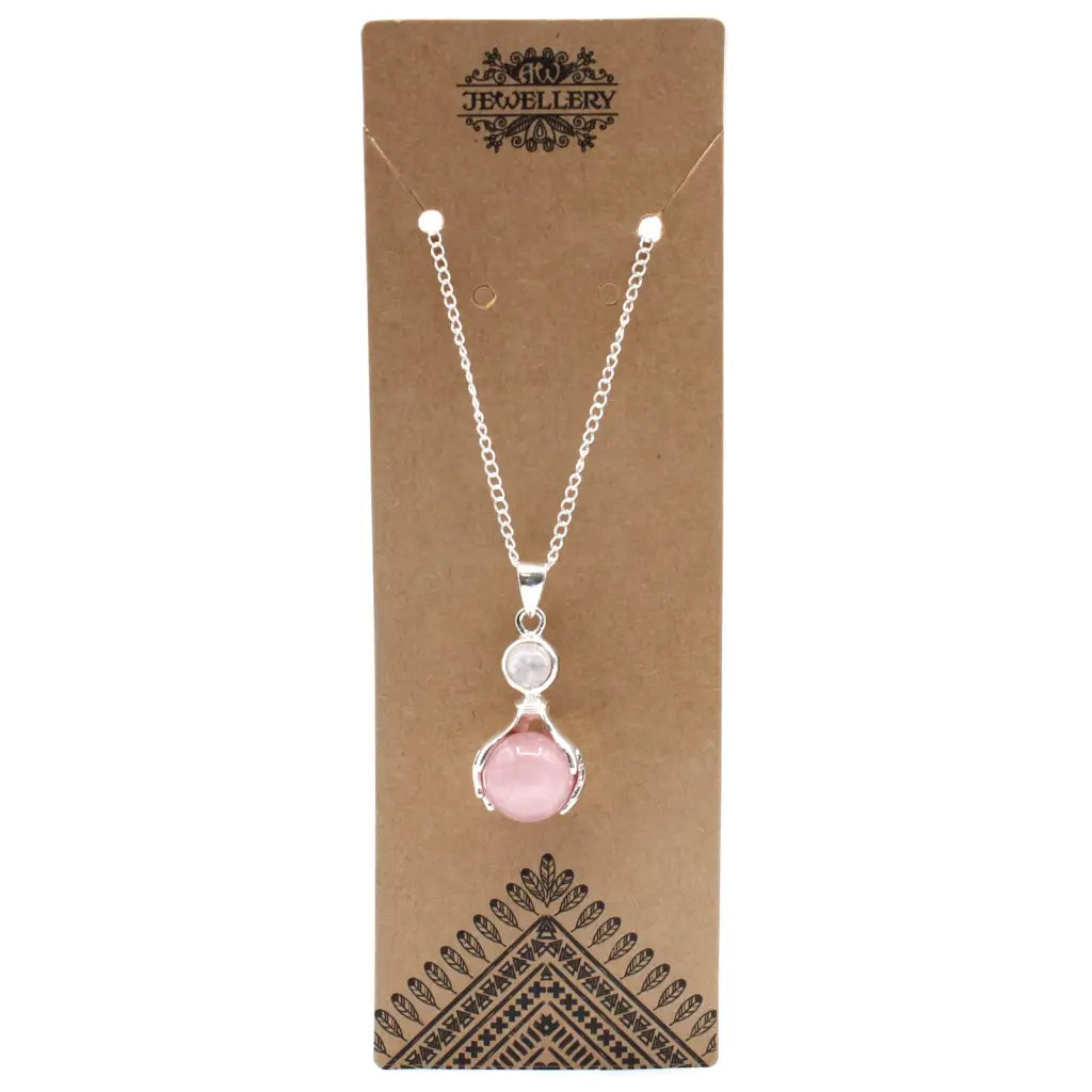 Pingente Mãos curativas de pedras naturais - quartzo rosa -