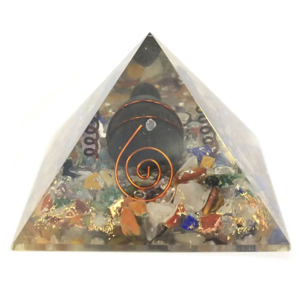 Pirâmide de orgonite de 60 mm de Gemchips cobre tartaruga -