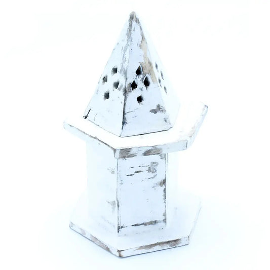 Porta incenso lavado branco - Mini Casa Pirâmide - 5x5x15 cm