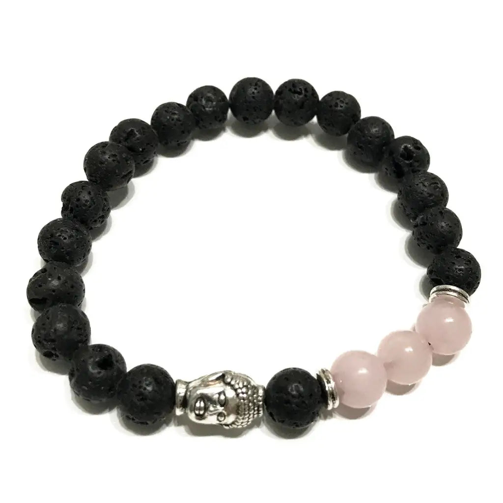 Pulseira de pedra de lava - Buda - quartzo rosa - unidade