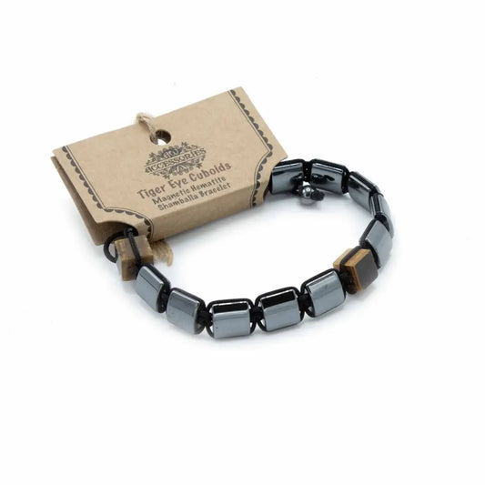 Pulseira magnética Shamballa de Hematita - Tigre Eye Cuboid 