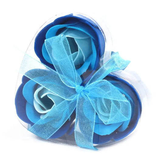 Set de 3 flores de Sabão caixa coração - rosas azul