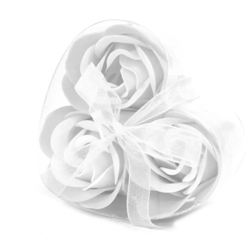 Set de 3 flores de Sabão caixa coração - rosas blanca