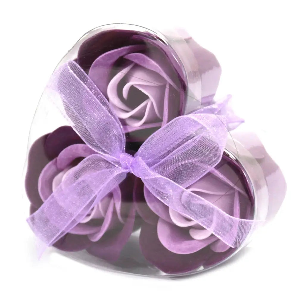 Set de 3 flores de Sabão caixa coração - rosas lavanda