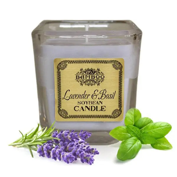 Velas de Cera de Soja - Lavanda e manjericão - 6.5x6.5x7.5